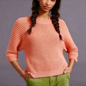 Anthropologie Maeve Mackenzie Coral Orange Ribbed Chunky Oversized Sweater XL